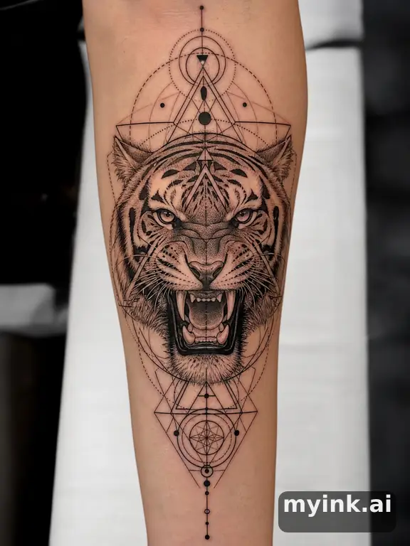 Roaring tiger — Geometric Tattoo Design reference image
