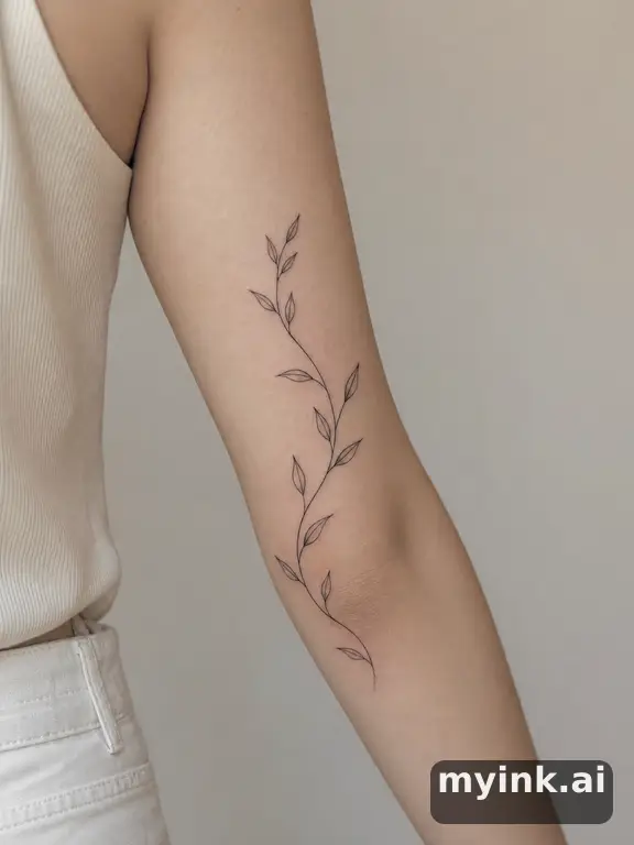 Vine with leaves β Minimalist Tattoo Design reference image