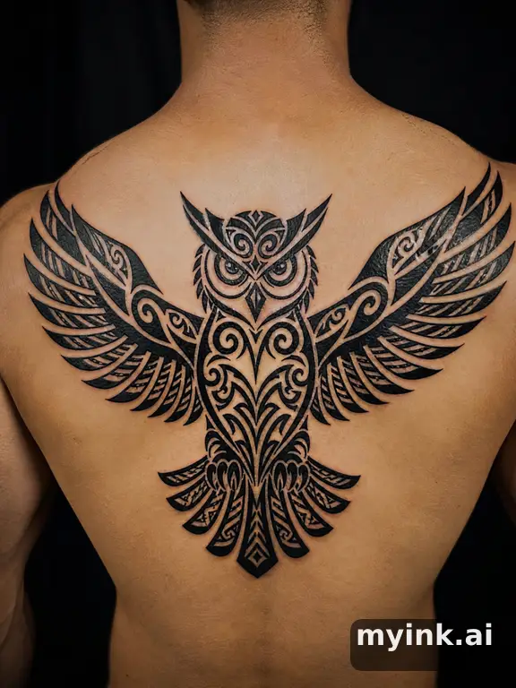 Owl with spread wings — Tribal Tattoo Design reference image