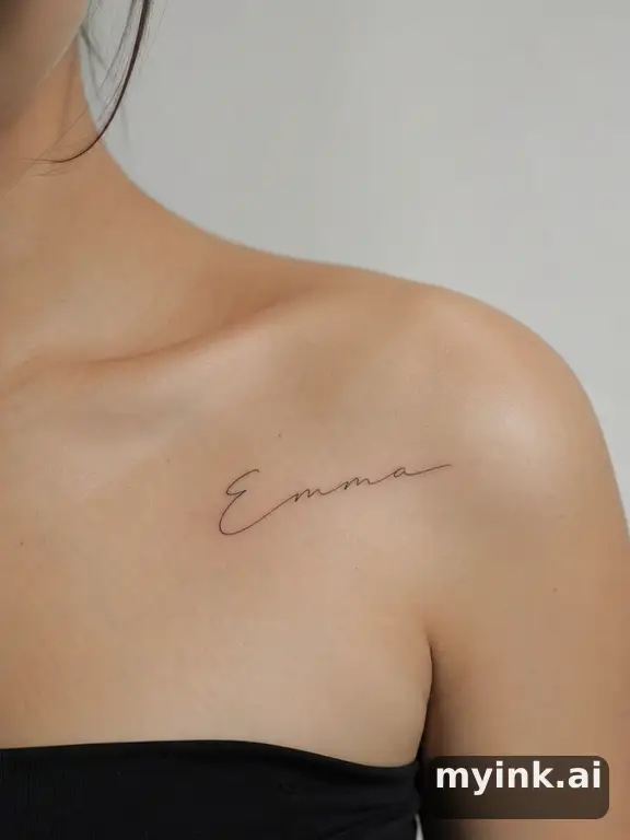 Handwritten name in delicate cursive script — Minimalist Tattoo Design reference image