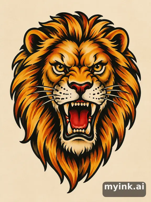 Lion tattoo idea: Majestic lion — Traditional Tattoo Design reference image