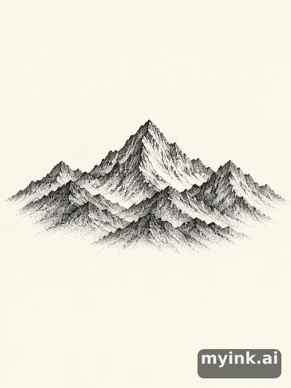 Mountain range silhouette — Dotwork Tattoo Design reference image